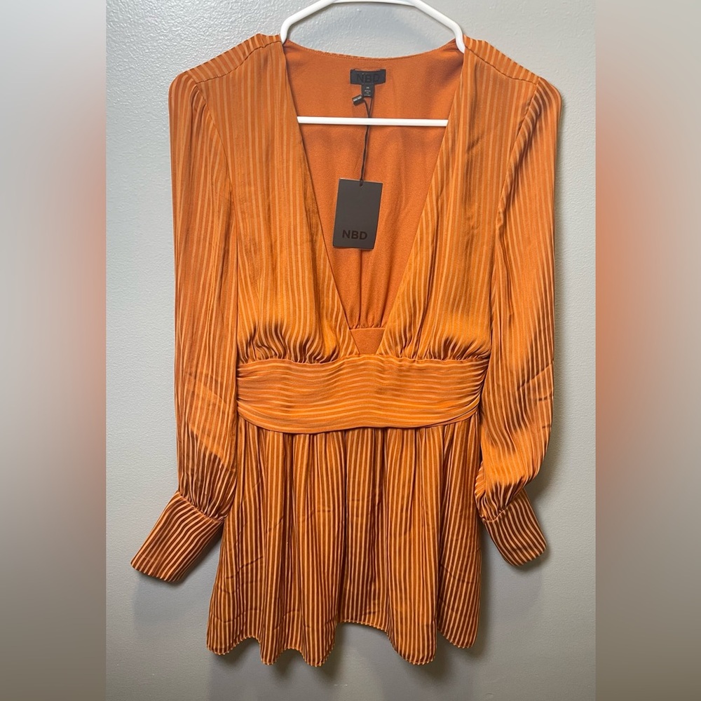 NBD New Cara Mini Dress in Copper Long Sleeves Size Medium
